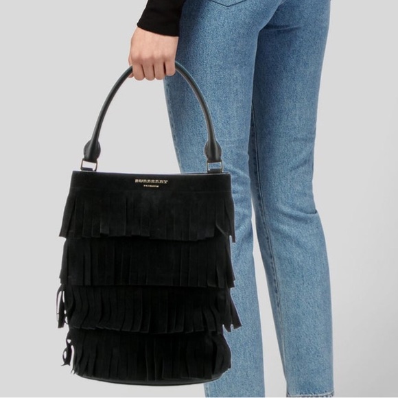 Burberry black suede bag large with fringes authentic - Picture 2 of 10